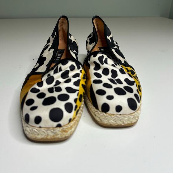 Stuart Weitzman Animal Print Slip On Mini Wedge Espadrilles Square Toe 9 - Picture 2 of 10
